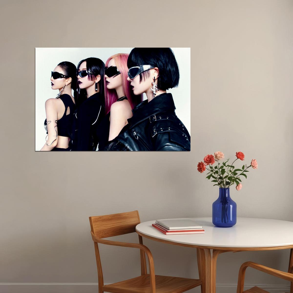 aespa Karina Winter Giselle Ningning Whiplash Album Concept Group Photo K-pop Music Poster Edgy Aesthetic Cyberpunk Female Idol Print Trendy Girl Group Wall Art - xonomax
