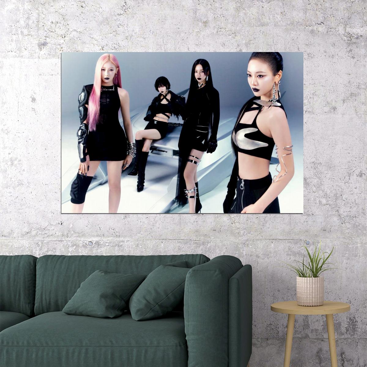 aespa Karina Winter Giselle Ningning Whiplash Album Concept Group Photo K-pop Music Poster Edgy Aesthetic Cyberpunk Female Idol Print Trendy Girl Group Wall Art - xonomax