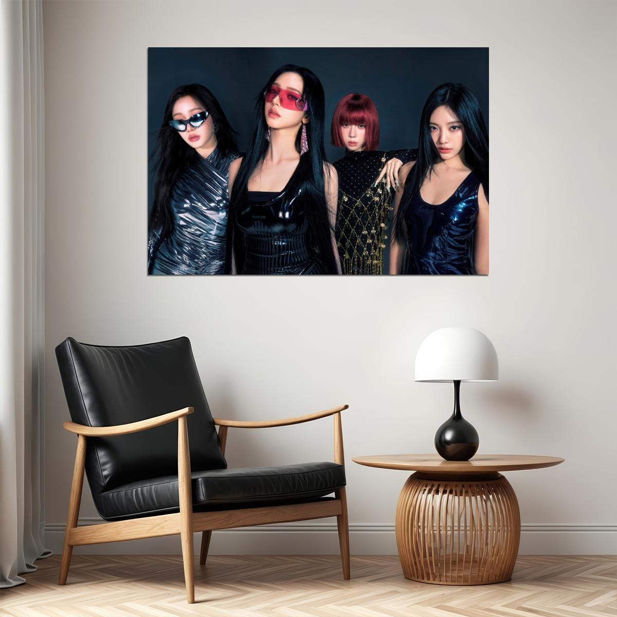 aespa Karina Winter Giselle Ningning Whiplash Album Concept Group Photo K-pop Music Poster Edgy Aesthetic Cyberpunk Female Idol Print Trendy Girl Group Wall Art - xonomax