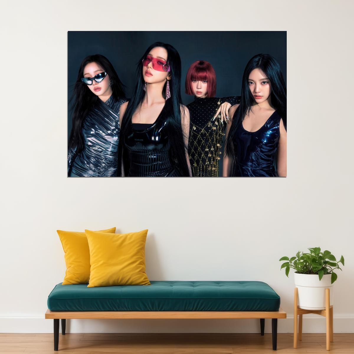 aespa Karina Winter Giselle Ningning Whiplash Album Concept Group Photo K-pop Music Poster Edgy Aesthetic Cyberpunk Female Idol Print Trendy Girl Group Wall Art - xonomax