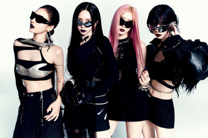 aespa Karina Winter Giselle Ningning Whiplash Album Concept Group Photo K-pop Music Poster Edgy Aesthetic Cyberpunk Female Idol Print Trendy Girl Group Wall Art - xonomax