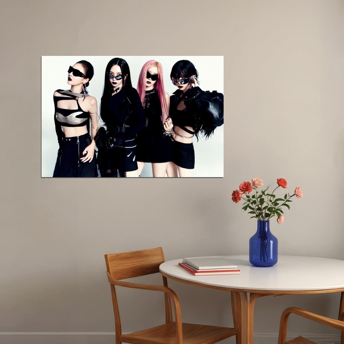 aespa Karina Winter Giselle Ningning Whiplash Album Concept Group Photo K-pop Music Poster Edgy Aesthetic Cyberpunk Female Idol Print Trendy Girl Group Wall Art - xonomax