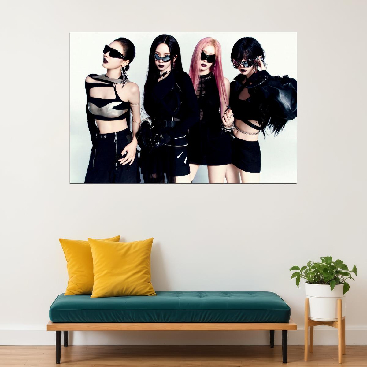 aespa Karina Winter Giselle Ningning Whiplash Album Concept Group Photo K-pop Music Poster Edgy Aesthetic Cyberpunk Female Idol Print Trendy Girl Group Wall Art - xonomax