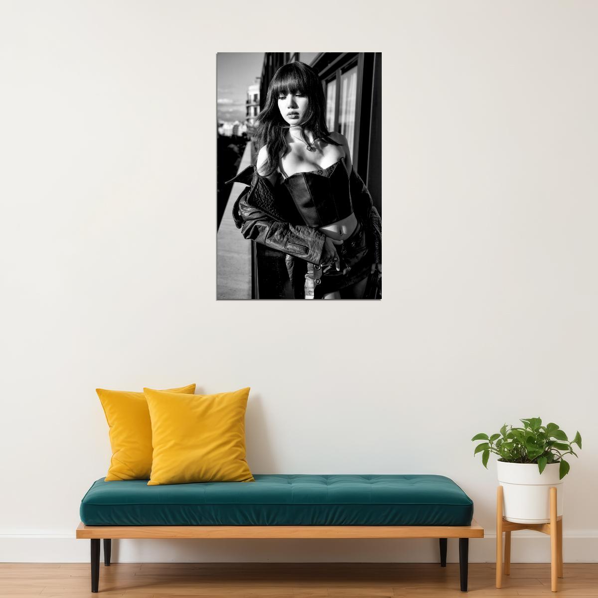 LISA BLACKPINK Black And White Photo Music Poster K-Pop  Korean Aesthetic K-pop Singer Female Girl Group Korean Fashion Idol Wall Art Print - xonomax