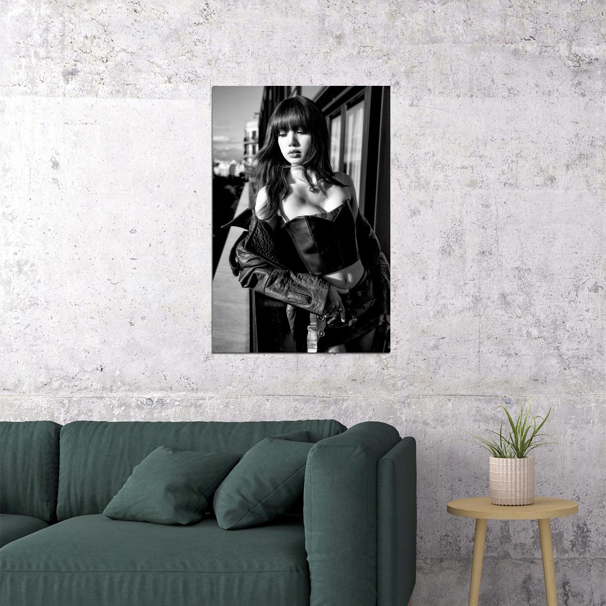 LISA BLACKPINK Black And White Photo Music Poster K-Pop  Korean Aesthetic K-pop Singer Female Girl Group Korean Fashion Idol Wall Art Print - xonomax