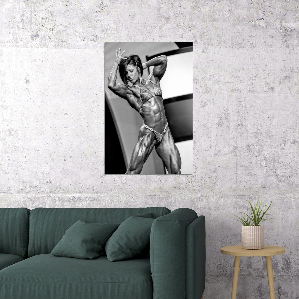 Dana Linn Bailey Black And White Famous Female Bodybuilder Poster Olympia Shot Inspirational Gym Decor Athletes Icon Bodybuilding Workout HD Photo Print Motivational Wall Art