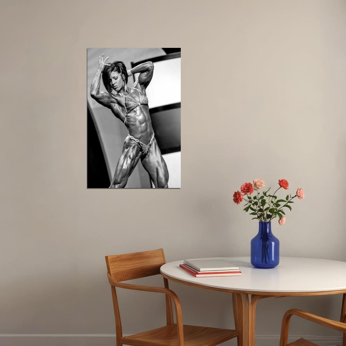 Dana Linn Bailey Black And White Famous Female Bodybuilder Poster Olympia Shot Inspirational Gym Decor Athletes Icon Bodybuilding Workout HD Photo Print Motivational Wall Art