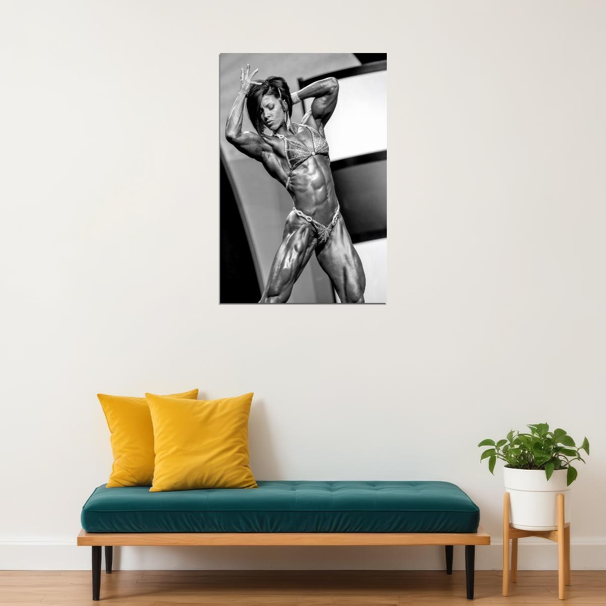 Dana Linn Bailey Black And White Famous Female Bodybuilder Poster Olympia Shot Inspirational Gym Decor Athletes Icon Bodybuilding Workout HD Photo Print Motivational Wall Art