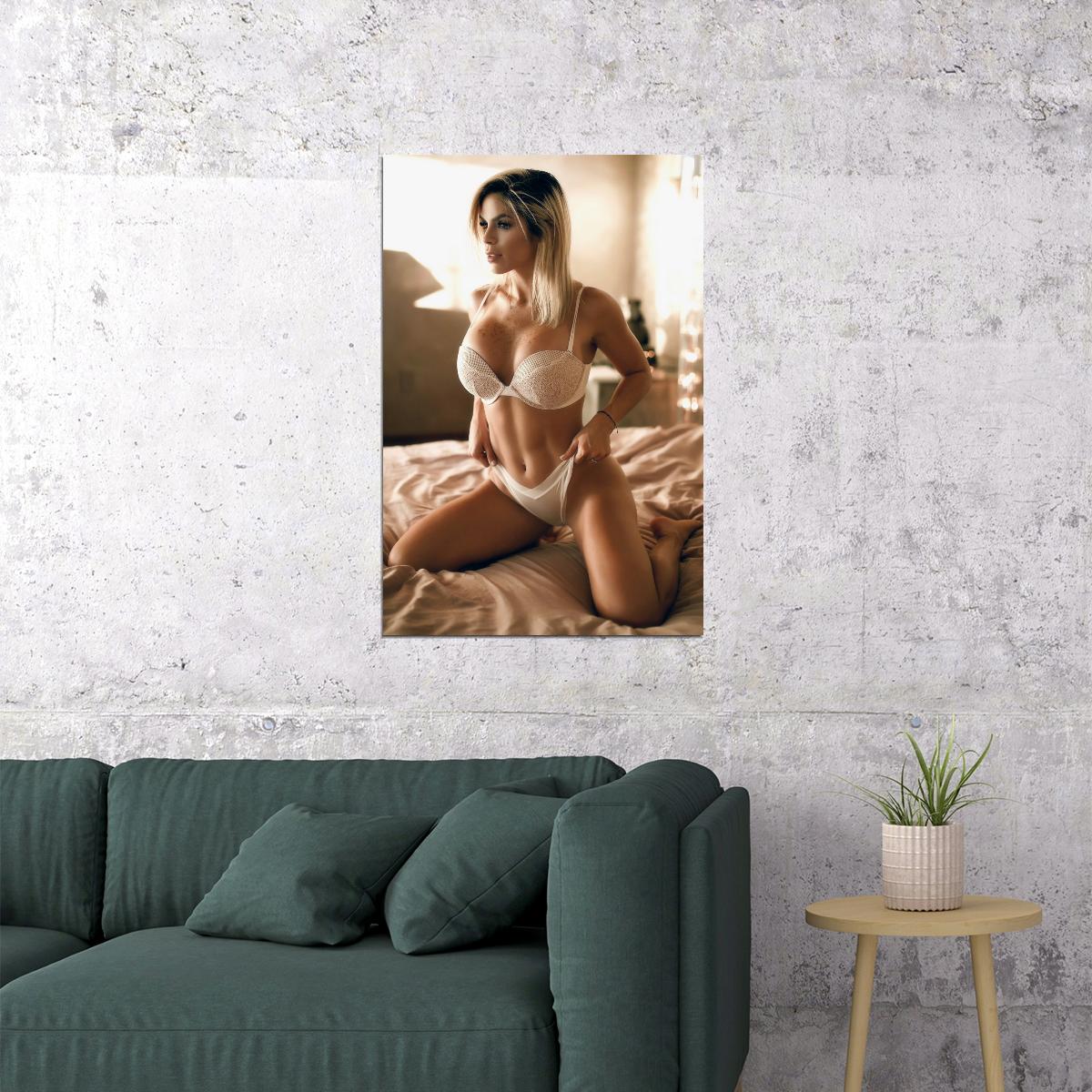 Michelle Lewin Hot Fitness Model Poster Sexy Lingerie Wall Art Inspirational Workout Room Decor Aesthetic Sports Print Gym Motivational Wall Decor Athletic Icon HD Photo Print - xonomax