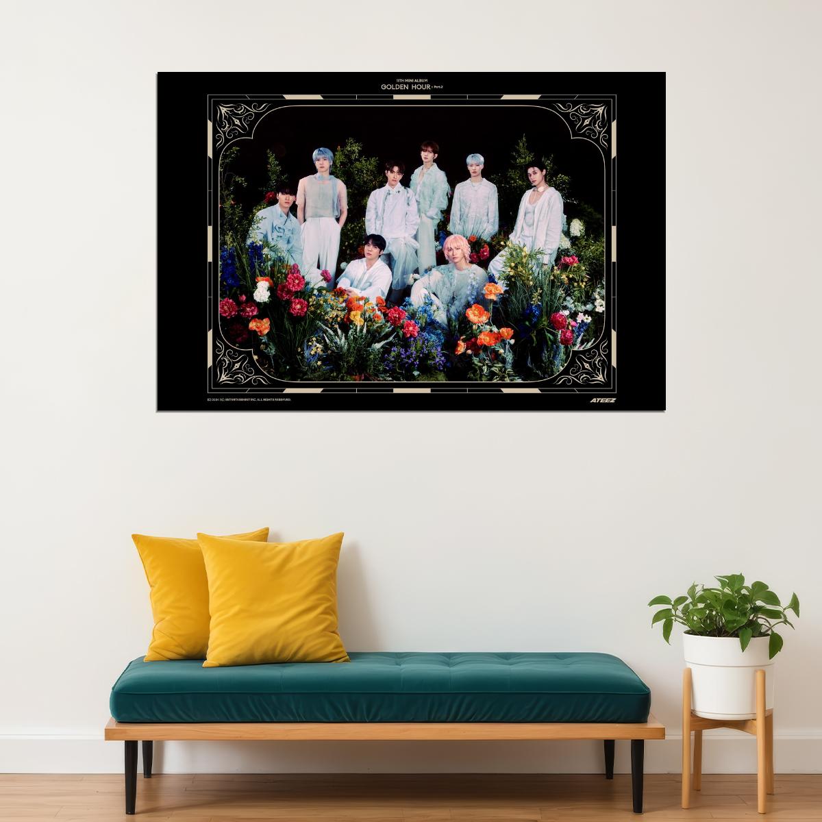 Ateez Golden Hour Part.2 Concept Group Photo Music Poster K-Pop Home Decor For Living Room Aesthetic Kpop Male Boys Group Boy Band - xonomax