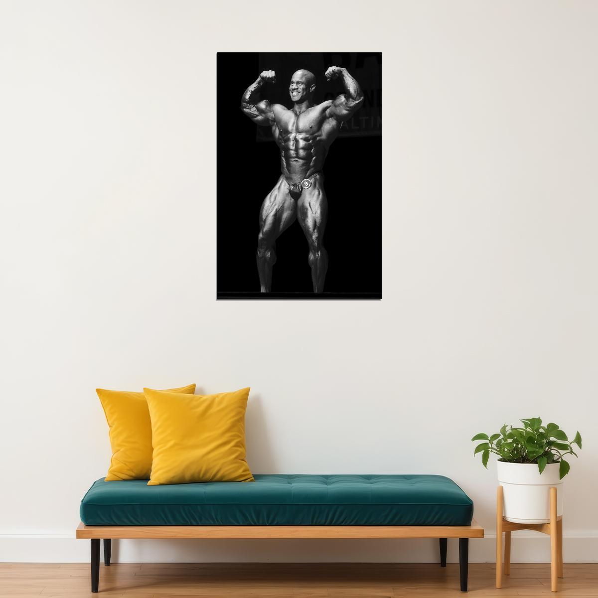 Victor Martinez Olympia Front Double Biceps Pose Black And White Famous Bodybuilder Poster Bodybuilding Workout HD Photo Print Motivational Gym Decor Athletes Icon Wall Art - xonomax