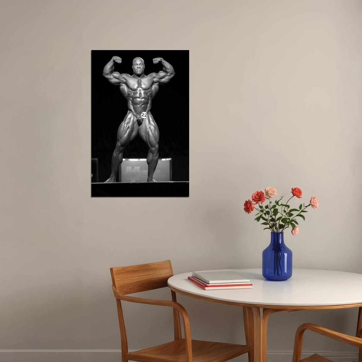 Phil Heath Front Double Biceps Pose at Olympia Black And White Bodybuilder Poster Bodybuilding Workout HD Photo Print Inspirational Gym Decor Athletes Icon Wall Art - xonomax