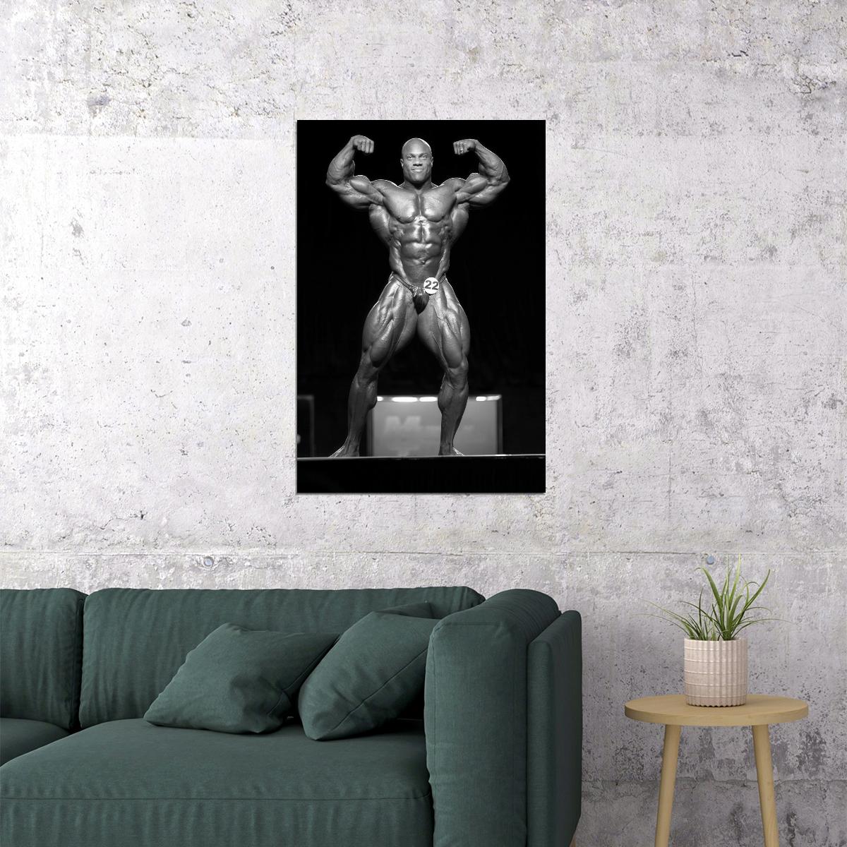 Phil Heath Front Double Biceps Pose at Olympia Black And White Bodybuilder Poster Bodybuilding Workout HD Photo Print Inspirational Gym Decor Athletes Icon Wall Art - xonomax