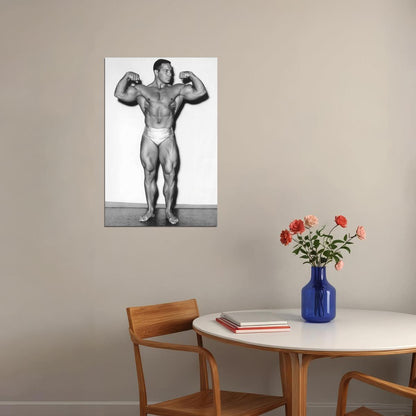 Bill Pearl Front Double Biceps Pose Black And White Famous Oldschool Bodybuilder Poster Bodybuilding Workout HD Photo Print Inspirational Gym Decor Athletes Icon Wall Art - xonomax