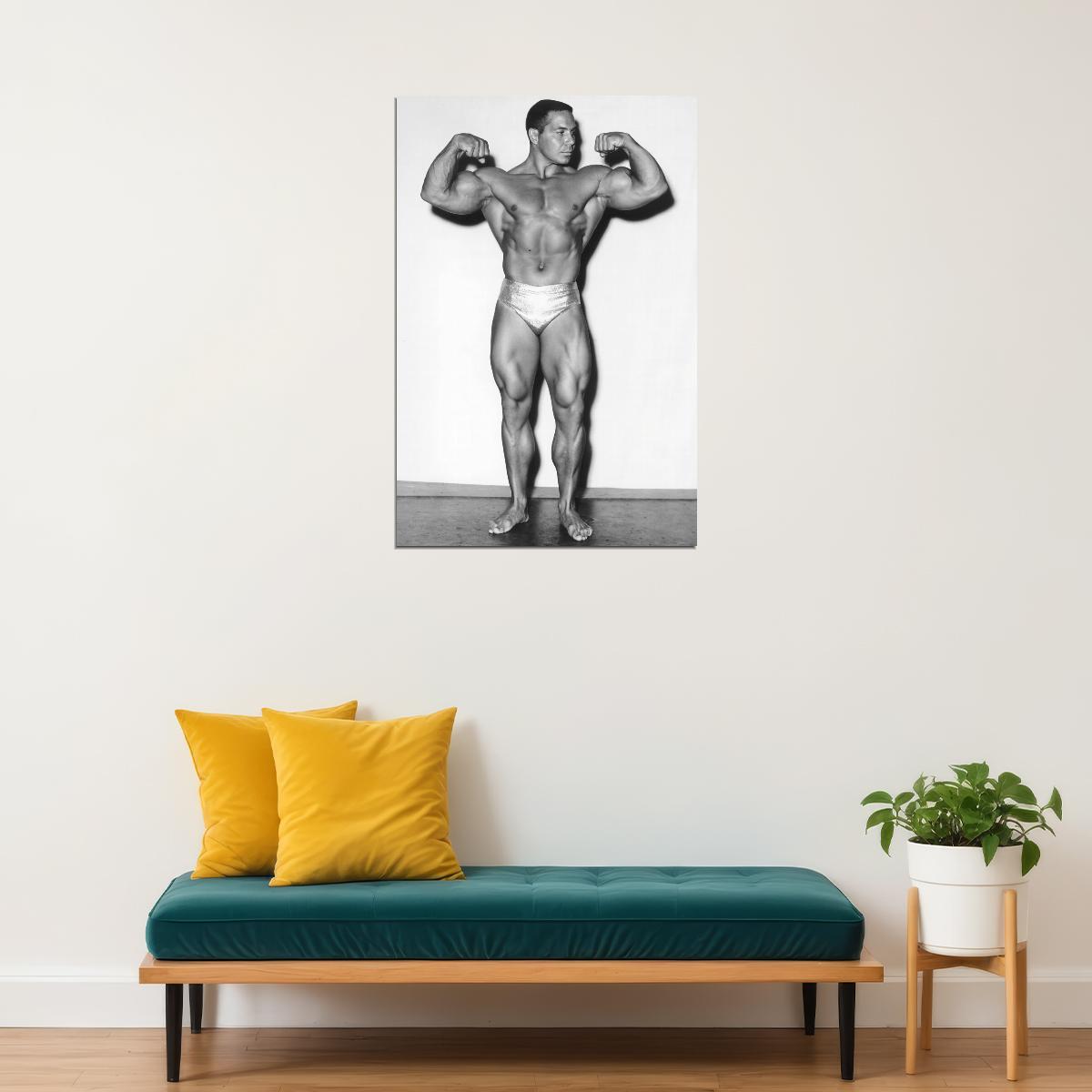 Bill Pearl Front Double Biceps Pose Black And White Famous Oldschool Bodybuilder Poster Bodybuilding Workout HD Photo Print Inspirational Gym Decor Athletes Icon Wall Art - xonomax
