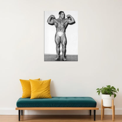 Bill Pearl Front Double Biceps Pose Black And White Famous Oldschool Bodybuilder Poster Bodybuilding Workout HD Photo Print Inspirational Gym Decor Athletes Icon Wall Art - xonomax
