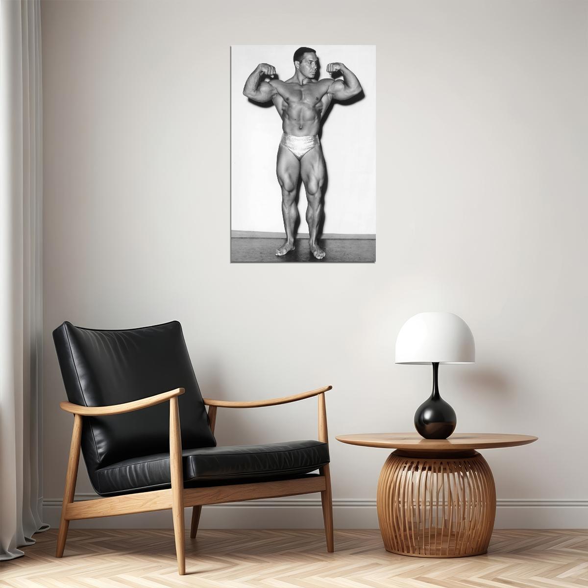 Bill Pearl Front Double Biceps Pose Black And White Famous Oldschool Bodybuilder Poster Bodybuilding Workout HD Photo Print Inspirational Gym Decor Athletes Icon Wall Art - xonomax