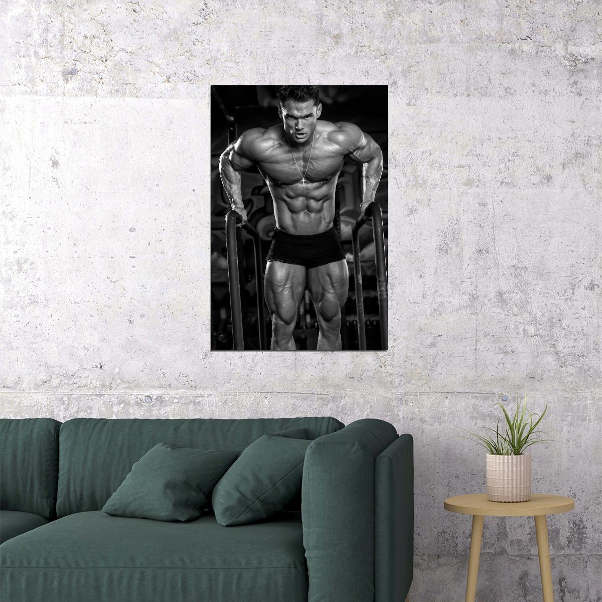 Jeremy Buendia Black And White Gym Shot Bodybuilder Poster Bodybuilding Workout HD Photo Print Inspirational Gym Decor Athletes Icon Wall Art Weightlifting Artwork