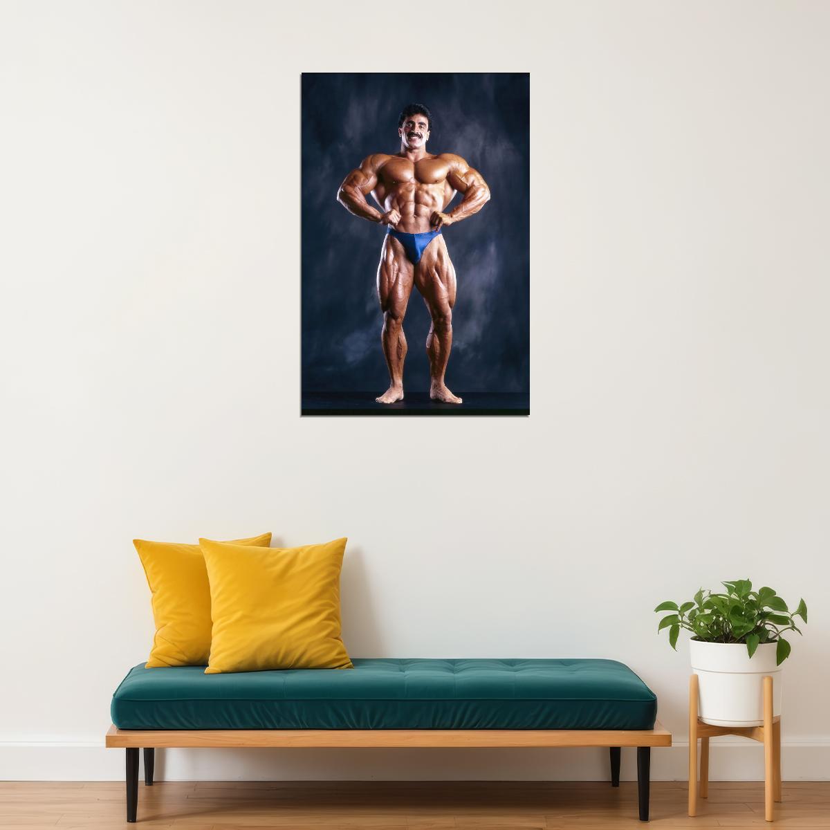 Samir Bannout Front Lat Spread Posing Famous Oldschool Bodybuilder Poster Bodybuilding Workout HD Photo Print Inspirational Gym Decor Athletes Icon Wall Art Weightlifting Artwork
