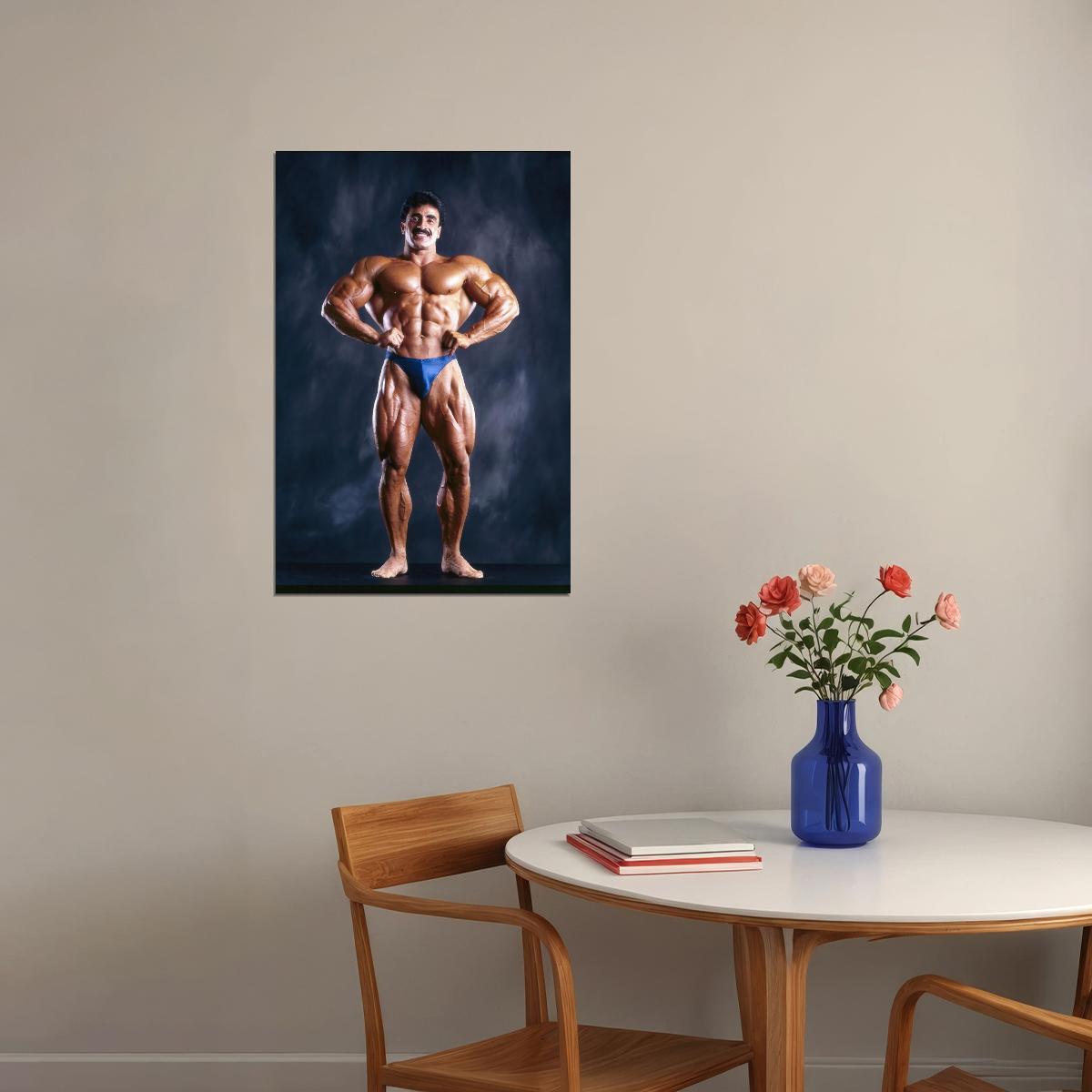 Samir Bannout Front Lat Spread Posing Famous Oldschool Bodybuilder Poster Bodybuilding Workout HD Photo Print Inspirational Gym Decor Athletes Icon Wall Art Weightlifting Artwork