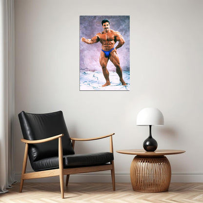 Samir Bannout Posing Famous Oldschool Bodybuilder Poster Bodybuilding Workout HD Photo Print Inspirational Gym Decor Athletes Icon Wall Art Weightlifting Artwork