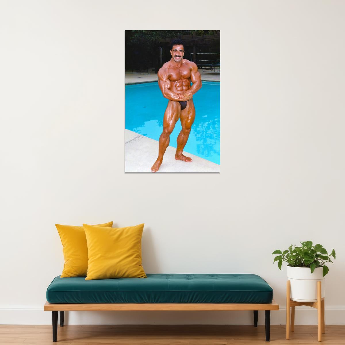 Samir Bannout Posing Famous Oldschool Bodybuilder Poster Bodybuilding Workout HD Photo Print Inspirational Gym Decor Athletes Icon Wall Art Weightlifting Artwork