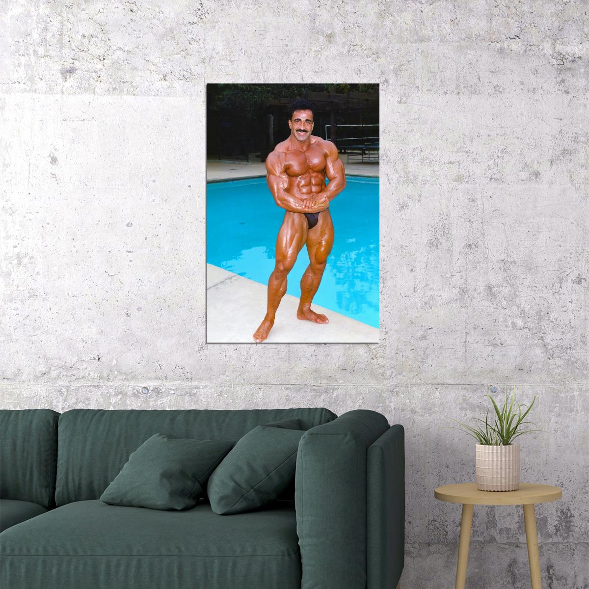 Samir Bannout Posing Famous Oldschool Bodybuilder Poster Bodybuilding Workout HD Photo Print Inspirational Gym Decor Athletes Icon Wall Art Weightlifting Artwork