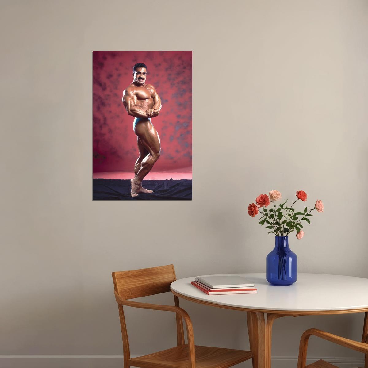 Samir Bannout Side Chest Posing Famous Oldschool Bodybuilder Poster Bodybuilding Workout HD Photo Print Motivational Gym Decor Athletes Icon Wall Art Weightlifting Artwork