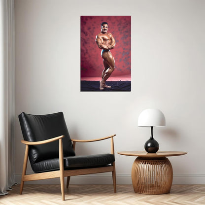 Samir Bannout Side Chest Posing Famous Oldschool Bodybuilder Poster Bodybuilding Workout HD Photo Print Motivational Gym Decor Athletes Icon Wall Art Weightlifting Artwork