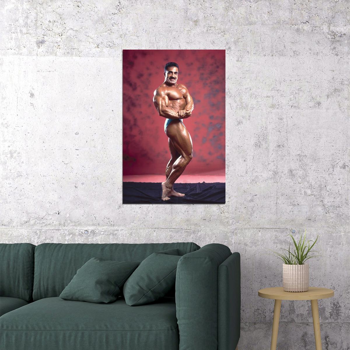 Samir Bannout Side Chest Posing Famous Oldschool Bodybuilder Poster Bodybuilding Workout HD Photo Print Motivational Gym Decor Athletes Icon Wall Art Weightlifting Artwork