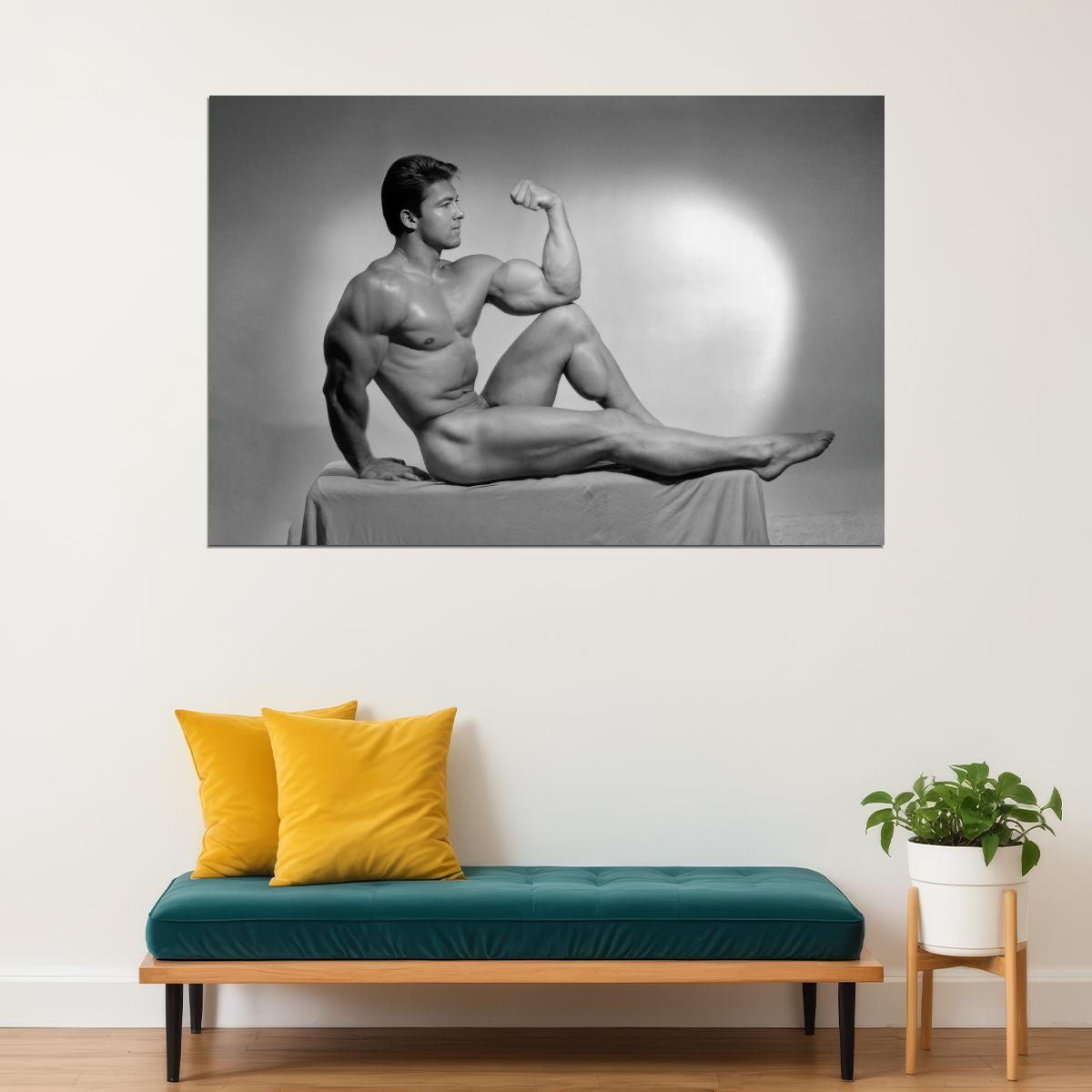 Larry Scott Pose Black And White Famous Oldschool Bodybuilder Poster Bodybuilding Workout HD Photo Print Inspirational Gym Decor Athletes Icon Wall Art Weightlifting Artwork - xonomax