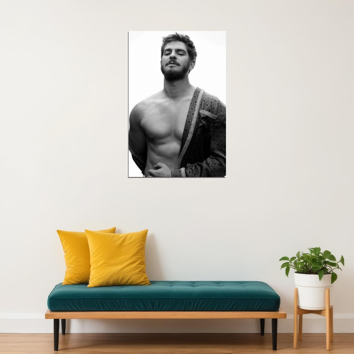 Andrew Garfield Black and White Photo Print Shirtless Celebrity Poster Hollywood Handsome Man Wall Art Stylish Male Model Aesthetic Wall Decor - xonomax