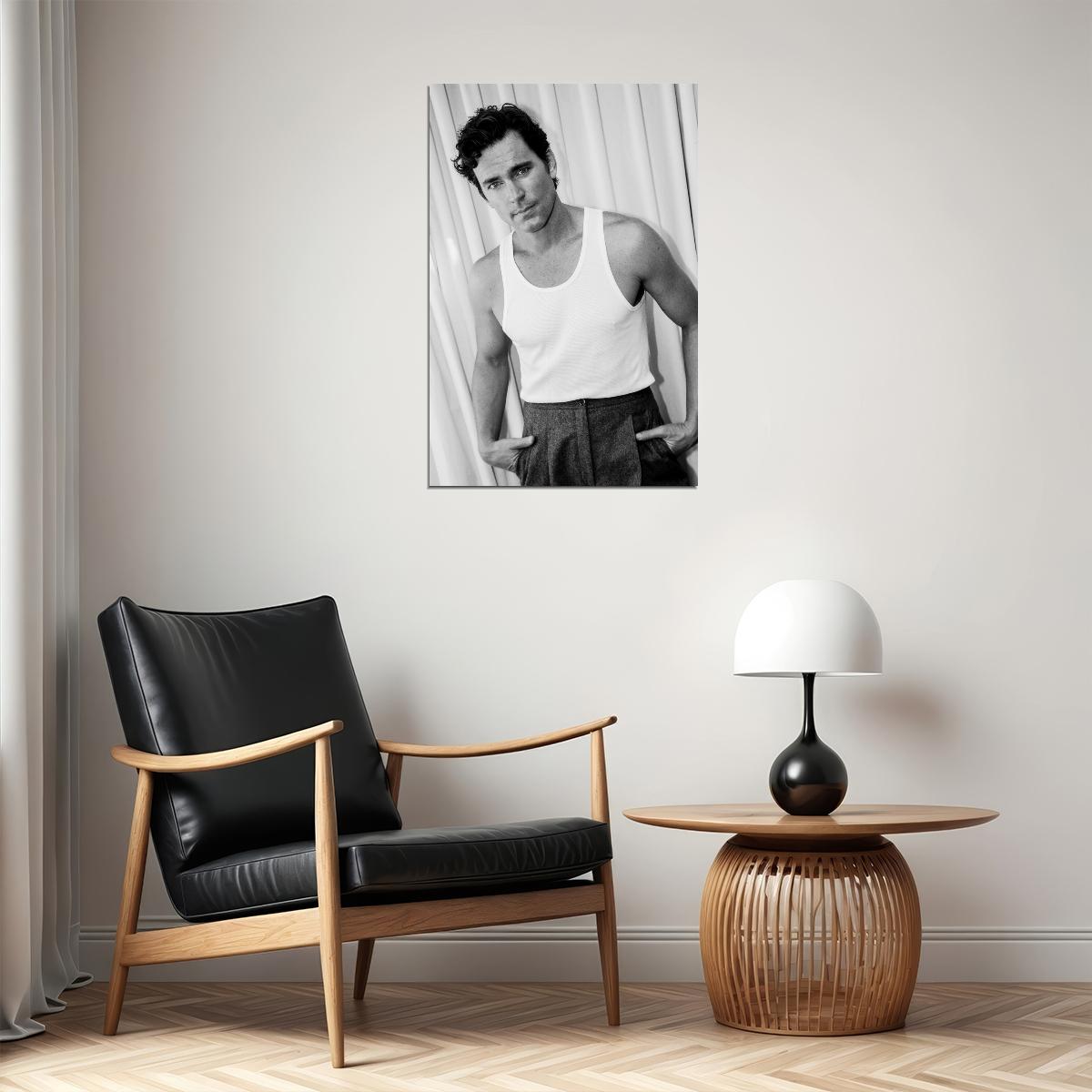 Matt Bomer Black and White Photo Print Shirtless Celebrity Poster Hollywood Handsome Man Wall Art Classic Male Aesthetic Decor for Bedroom Living Room - xonomax