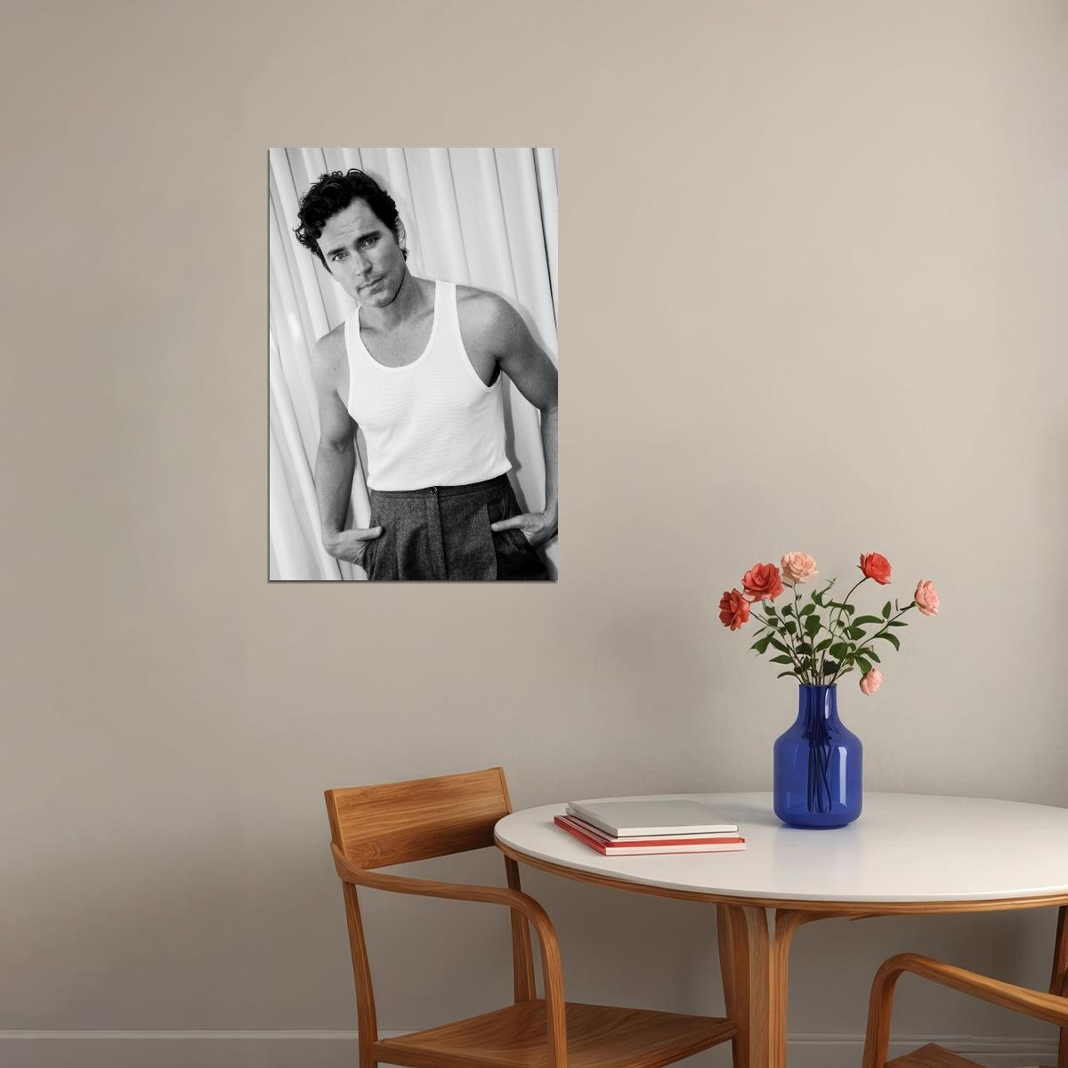 Matt Bomer Black and White Photo Print Shirtless Celebrity Poster Hollywood Handsome Man Wall Art Classic Male Aesthetic Decor for Bedroom Living Room - xonomax