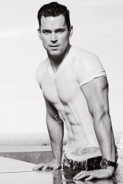Matt Bomer Black and White Photo Print Shirtless Celebrity Poster Hollywood Handsome Man Wall Art Classic Male Aesthetic Decor for Bedroom Office - xonomax
