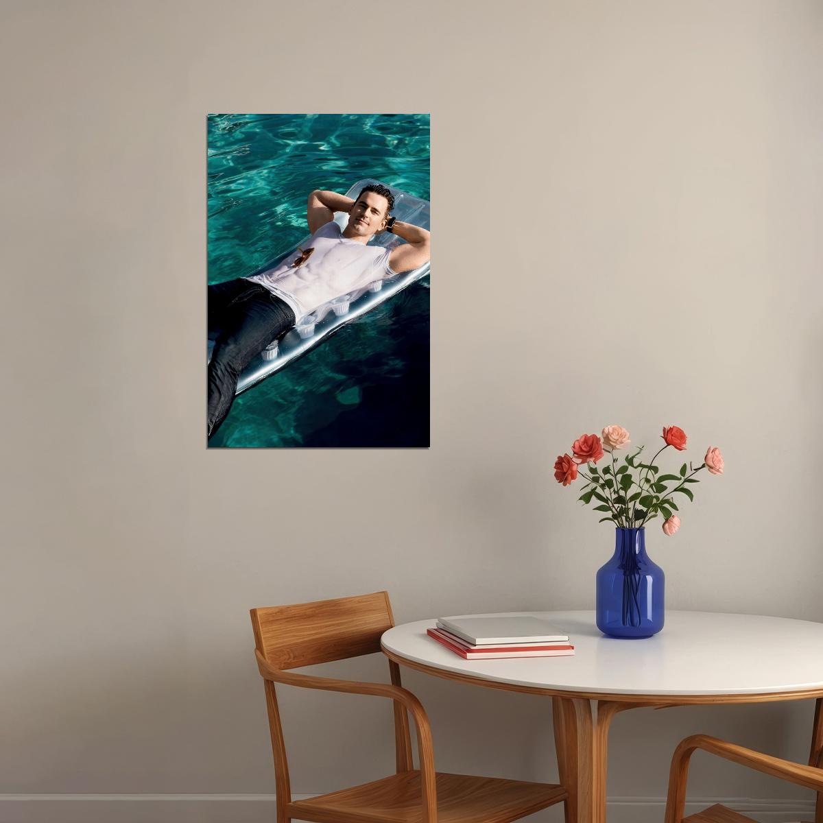 Matt Bomer Sexy Poolside Photo Print Hollywood Celebrity Poster Handsome Man Wall Art Relaxed Male Aesthetic Decor for Bedroom Living Room - xonomax