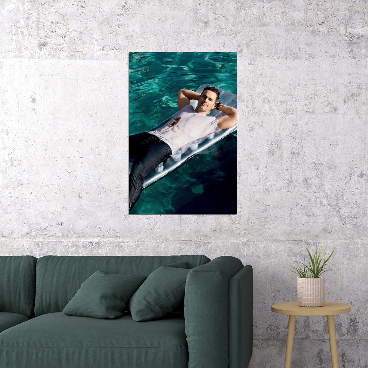 Matt Bomer Sexy Poolside Photo Print Hollywood Celebrity Poster Handsome Man Wall Art Relaxed Male Aesthetic Decor for Bedroom Living Room - xonomax