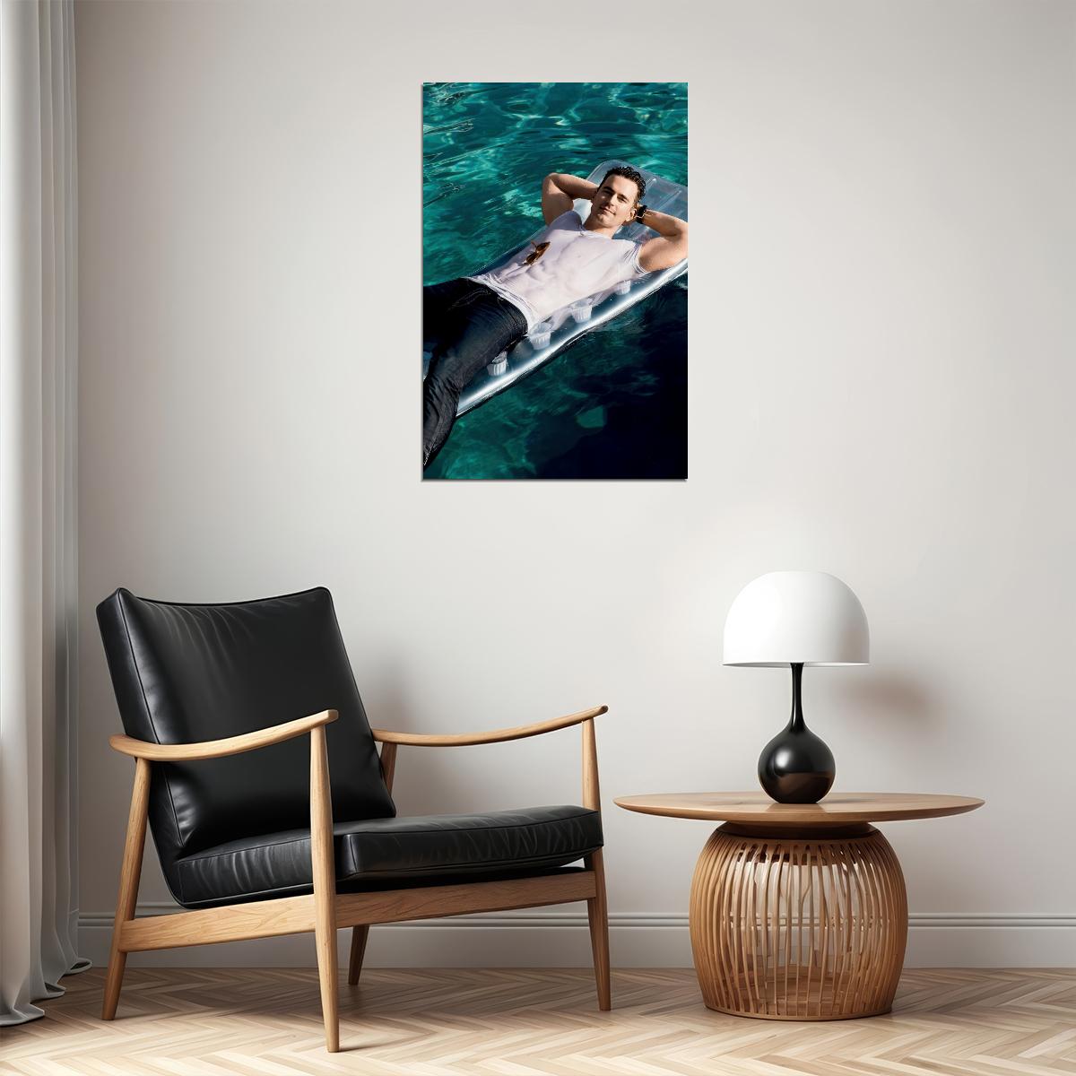 Matt Bomer Sexy Poolside Photo Print Hollywood Celebrity Poster Handsome Man Wall Art Relaxed Male Aesthetic Decor for Bedroom Living Room - xonomax