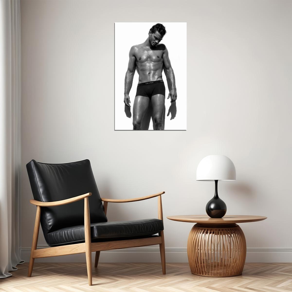 Jamie Dornan Black and White Photo Print Hollywood Celebrity Poster Shirtless Handsome Man Wall Art Stylish Male Aesthetic Decor for Bedroom - xonomax