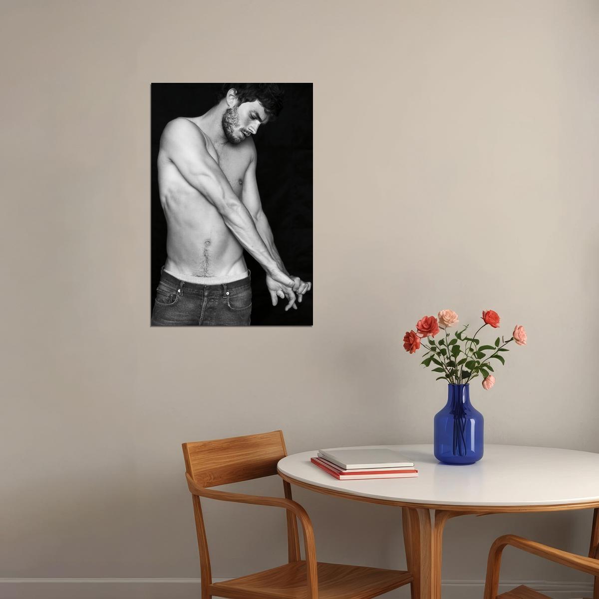 Jamie Dornan Black and White Photo Print Hollywood Celebrity Poster Shirtless Handsome Man Wall Art Stylish Male Aesthetic Decor for Bedroom - xonomax