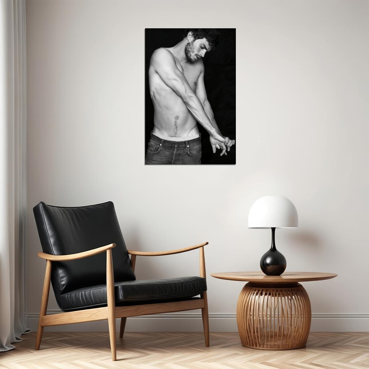 Jamie Dornan Black and White Photo Print Hollywood Celebrity Poster Shirtless Handsome Man Wall Art Stylish Male Aesthetic Decor for Bedroom - xonomax