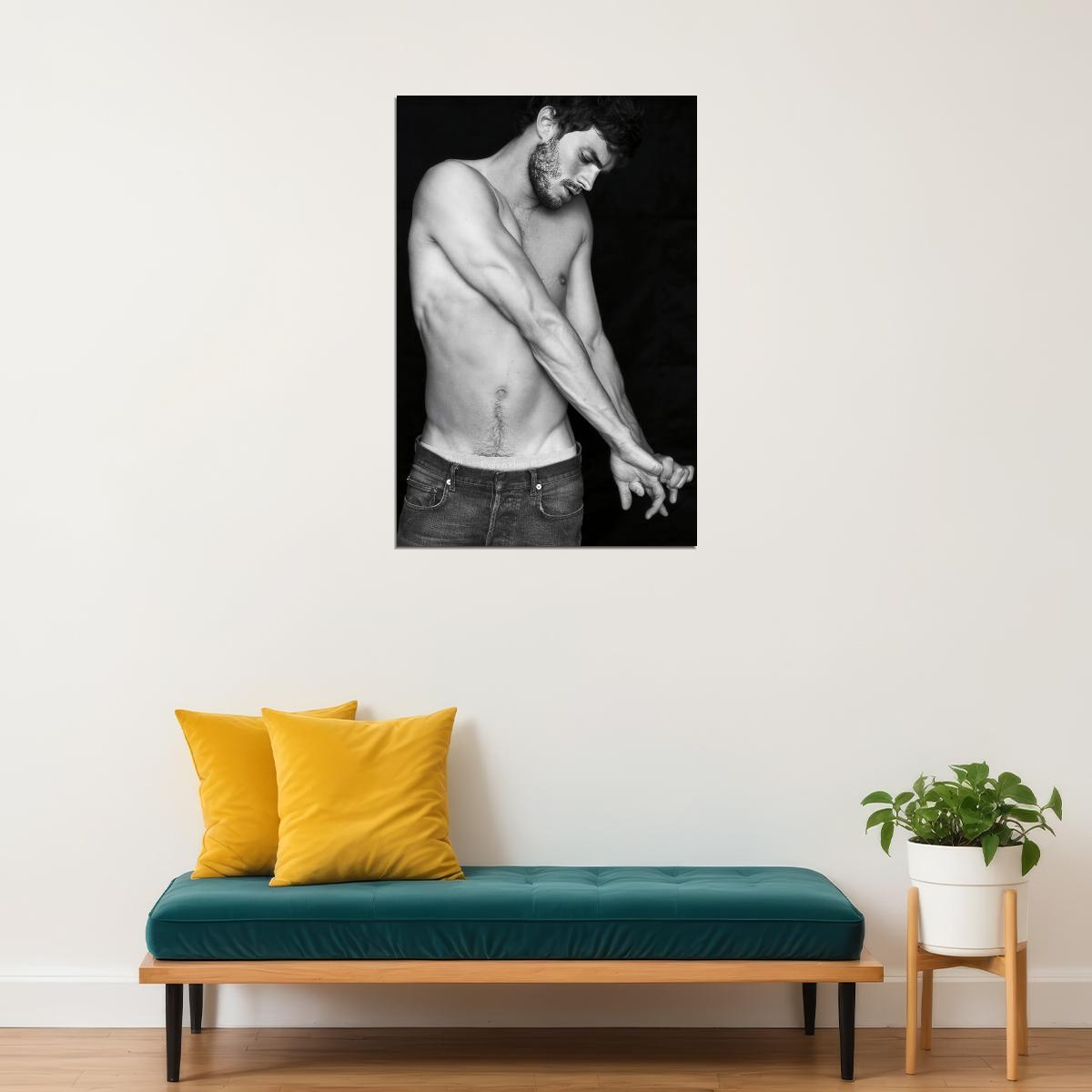 Jamie Dornan Black and White Photo Print Hollywood Celebrity Poster Shirtless Handsome Man Wall Art Stylish Male Aesthetic Decor for Bedroom - xonomax