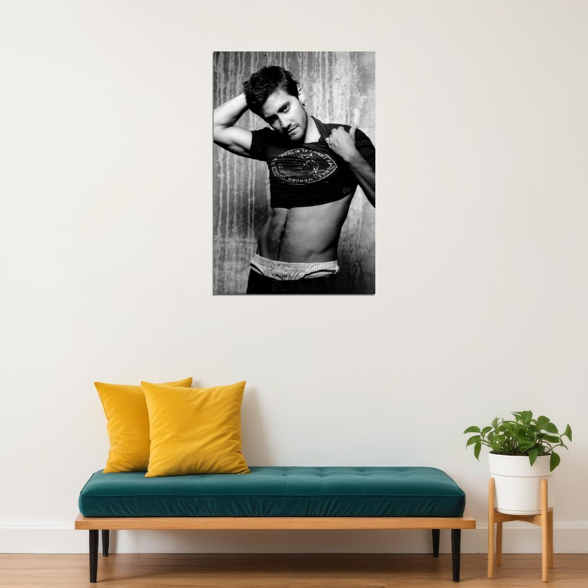 Jake Gyllenhaal Black and White Photo Print Hollywood Celebrity Poster Shirtless Handsome Man Wall Art Hot Male Aesthetic Decor for Bedroom - xonomax