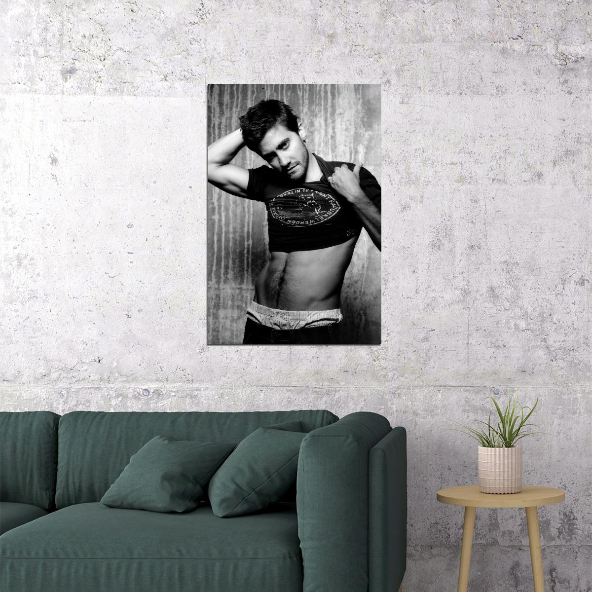 Jake Gyllenhaal Black and White Photo Print Hollywood Celebrity Poster Shirtless Handsome Man Wall Art Hot Male Aesthetic Decor for Bedroom - xonomax