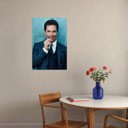 Matthew McConaughey Stylish Photo Print Hollywood Celebrity Poster Handsome Man Wall Art Suit and Tie Hot Male Aesthetic Decor for Bedroom Office - xonomax