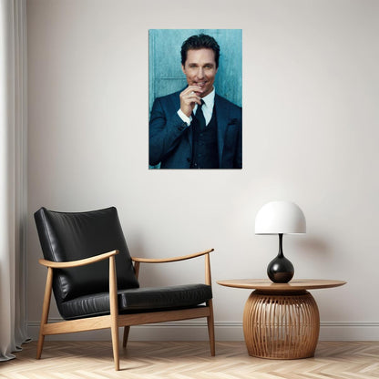 Matthew McConaughey Stylish Photo Print Hollywood Celebrity Poster Handsome Man Wall Art Suit and Tie Hot Male Aesthetic Decor for Bedroom Office - xonomax