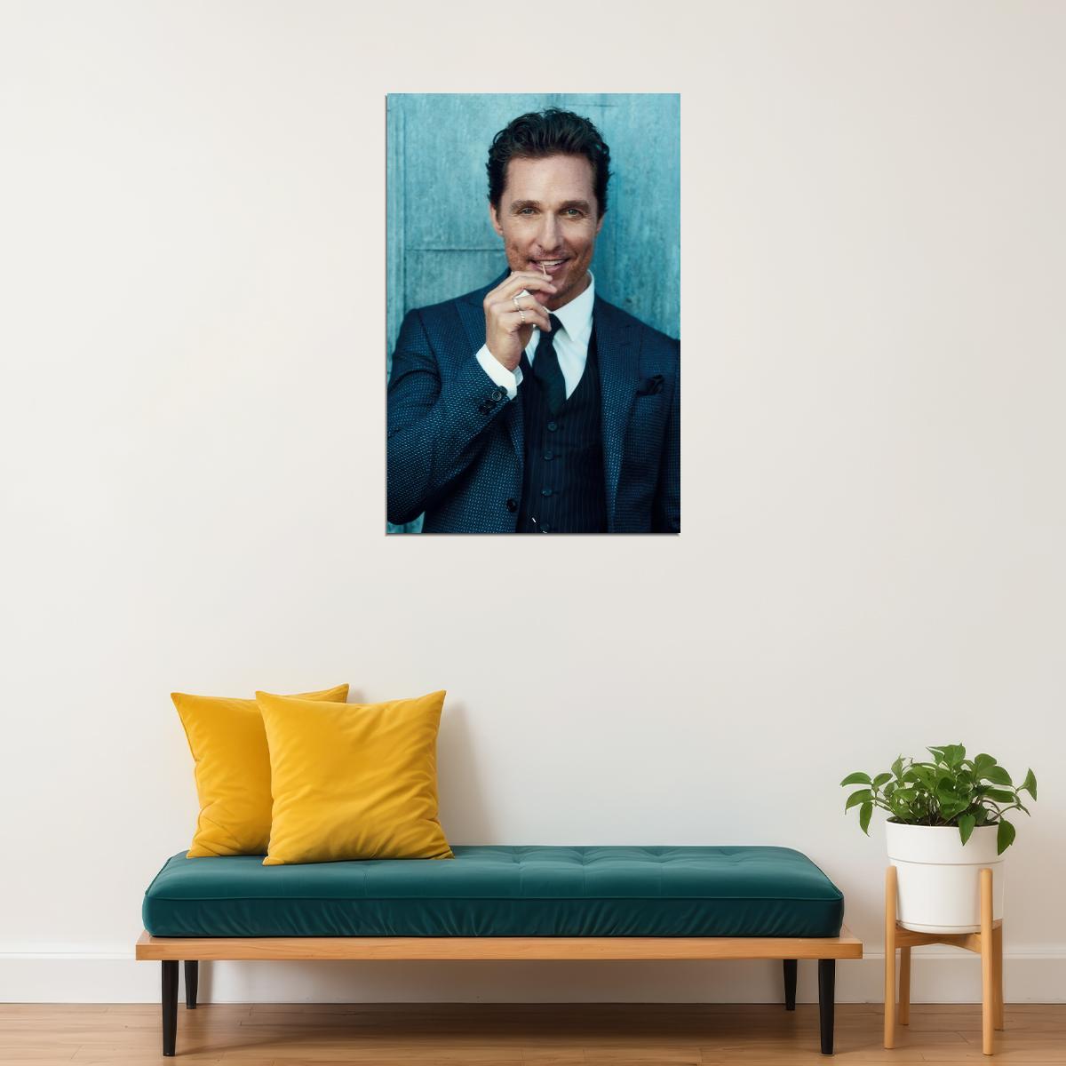 Matthew McConaughey Stylish Photo Print Hollywood Celebrity Poster Handsome Man Wall Art Suit and Tie Hot Male Aesthetic Decor for Bedroom Office - xonomax