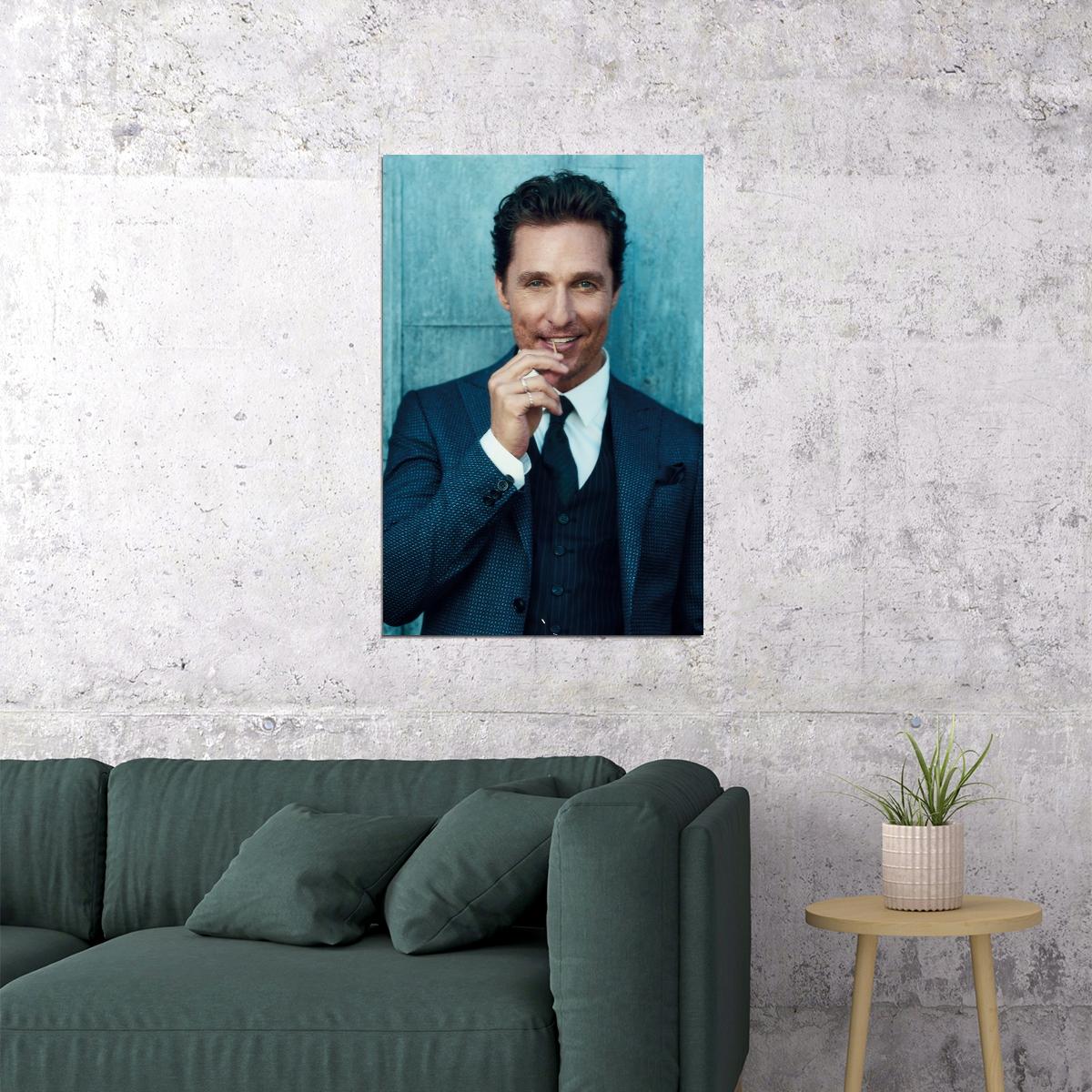 Matthew McConaughey Stylish Photo Print Hollywood Celebrity Poster Handsome Man Wall Art Suit and Tie Hot Male Aesthetic Decor for Bedroom Office - xonomax