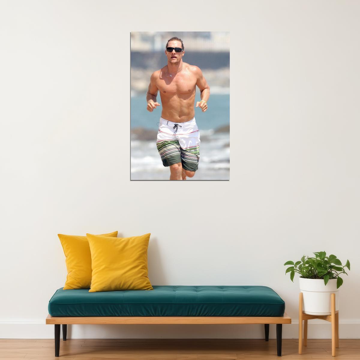 Matthew McConaughey Beach Photo Print Hollywood Celebrity Poster Shirtless Handsome Man Wall Art Hot Male Model Aesthetic Decor for Bedroom Living Room - xonomax