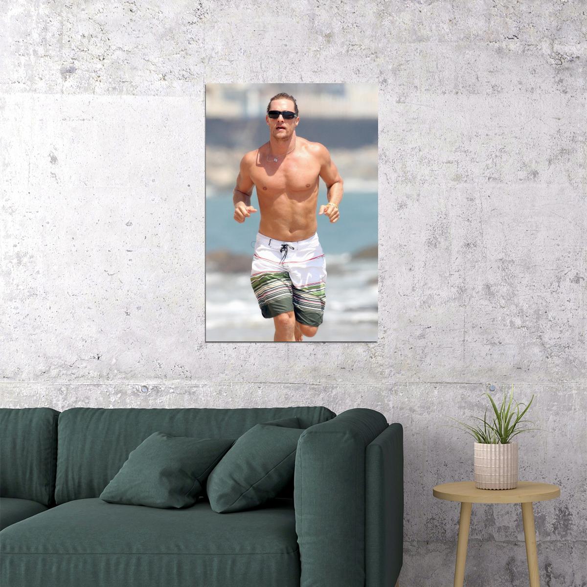 Matthew McConaughey Beach Photo Print Hollywood Celebrity Poster Shirtless Handsome Man Wall Art Hot Male Model Aesthetic Decor for Bedroom Living Room - xonomax